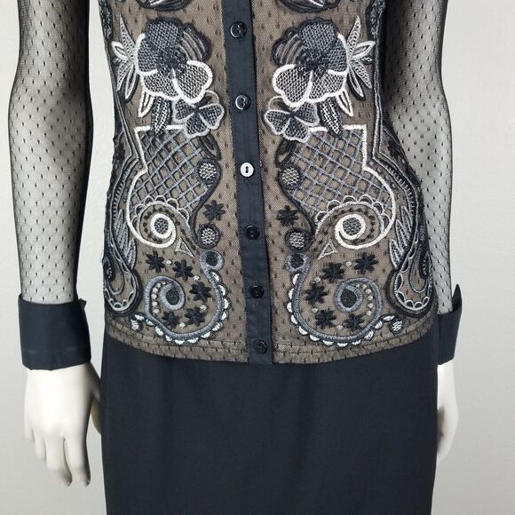 Blanc Nature Vintage Y2K Embroidered Goth Mesh Shirt Size 38 (Cigarette Odor) - Picture 4 of 14